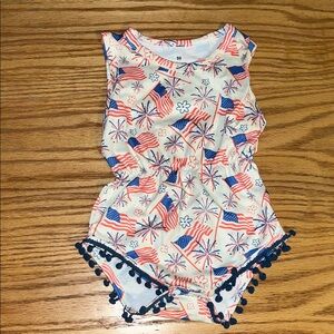 Patriotic Baby Romper with Pom Pom Trim